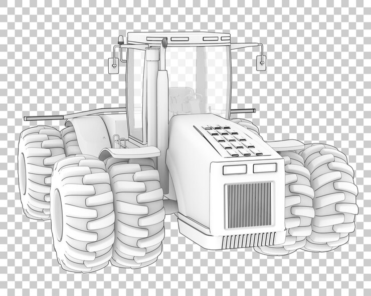 PSD trator grande na ilustração de renderização 3d de fundo transparente