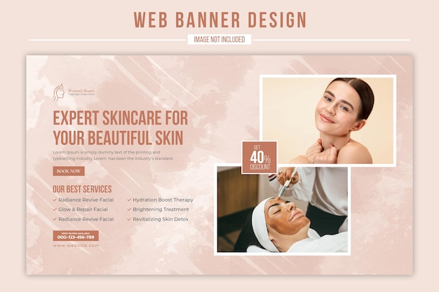 Trattamento della pelle femminile, cura del viso, maschera per il viso, routine di bellezza, banner web, modello