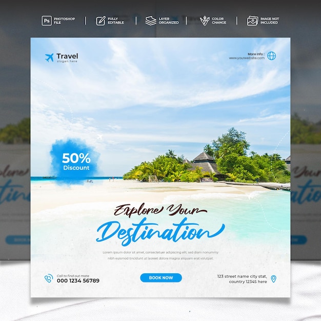 PSD traum-urlaubstour und reise-abenteuer social media instagram und facebook post design vorlage