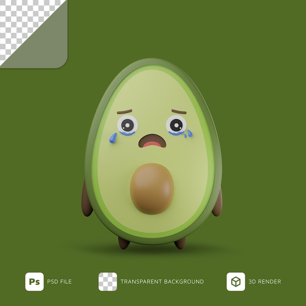 Traurige avocado 3d-darstellung