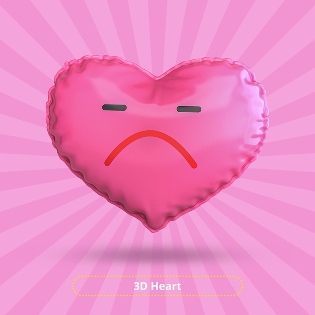 Trauriges, ausdrucksloses Herzgesicht Emoji 3D-Rendering