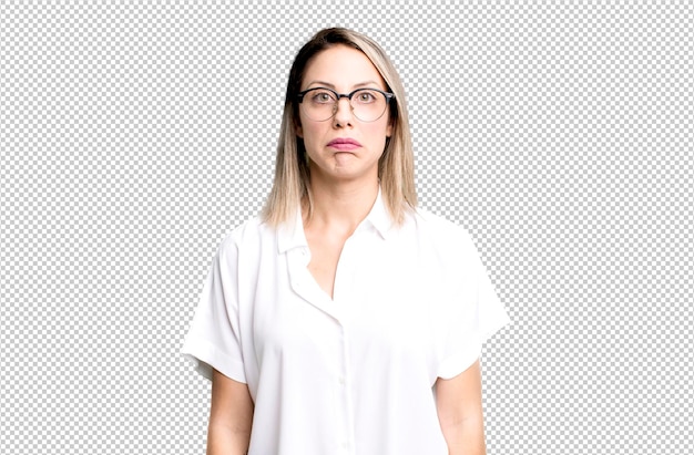 Trauriges und gestresstes Gefühl, verärgert wegen einer schlechten Überraschung mit einem negativen, ängstlichen Blick