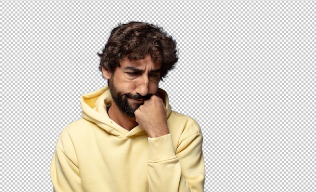 Trauriges und gestresstes Gefühl, verärgert wegen einer schlechten Überraschung mit einem negativen, ängstlichen Blick