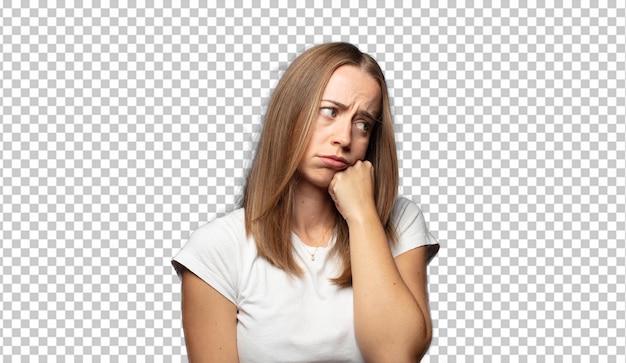 Trauriges und gestresstes Gefühl, verärgert wegen einer schlechten Überraschung mit einem negativen, ängstlichen Blick