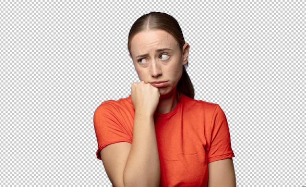 Trauriges und gestresstes Gefühl, verärgert wegen einer schlechten Überraschung mit einem negativen, ängstlichen Blick