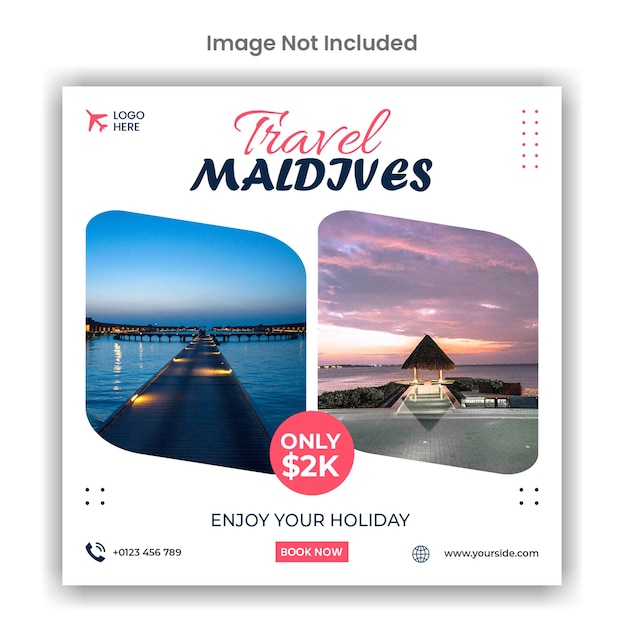 Travel maldives redes sociales o diseño de plantilla de publicación de instagram