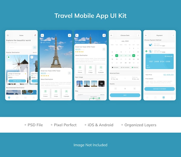 PSD travel mobile app ui-kit