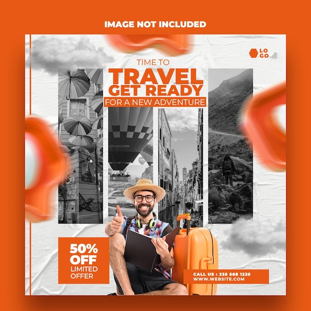 PSD travel sale business marketing social media post template design mit abstraktem hintergrund