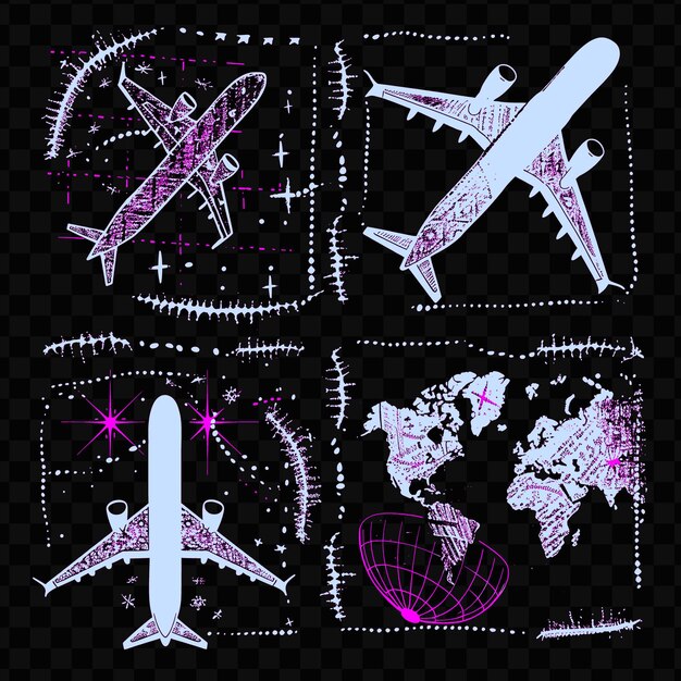 PSD travel string borderlines design com motivos de avião e ma tattoo natural art outline scribble