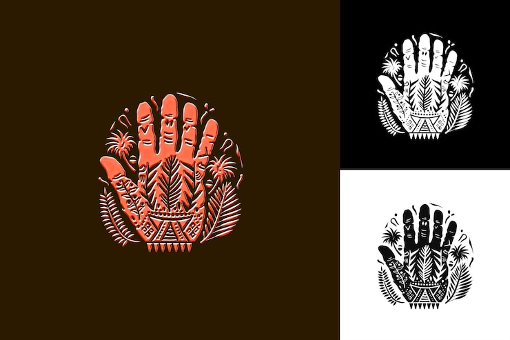 PSD travellers palm com bordas de impressão da mão de gorila e desenho vetorial de ilustração criativa de linha limpa