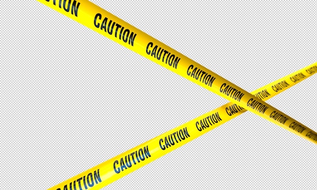 Traversement de ruban d'avertissement jaune sur un fond transparent