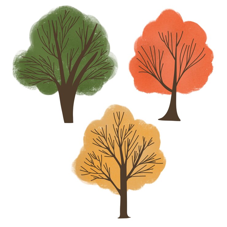 PSD tre alberi sono mostrati con colori diversi e uno è arancione e giallo