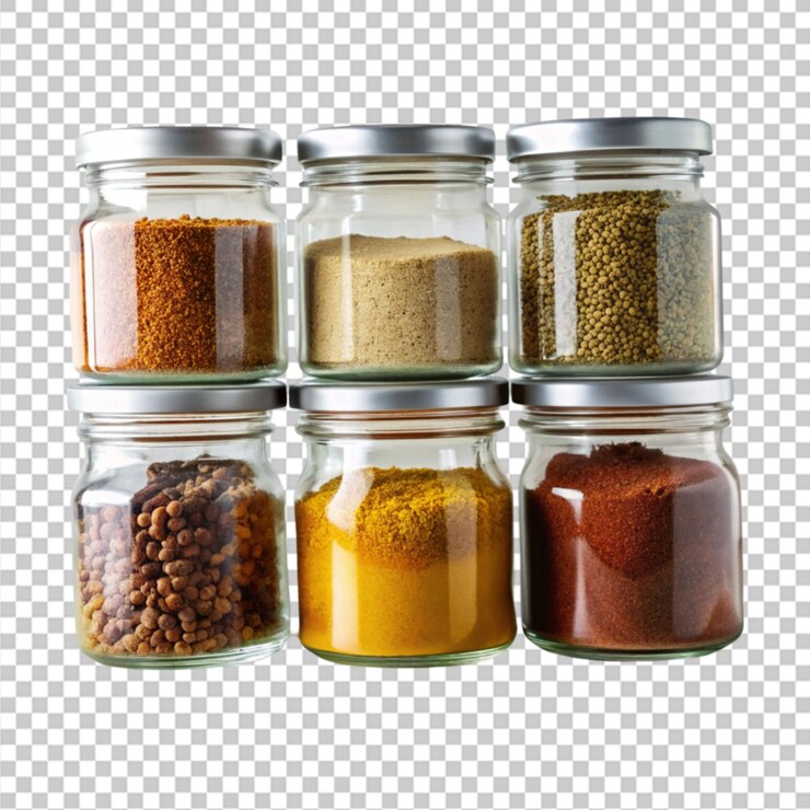 PSD tre barattoli di spezie sono sullo scaffale in cucina png