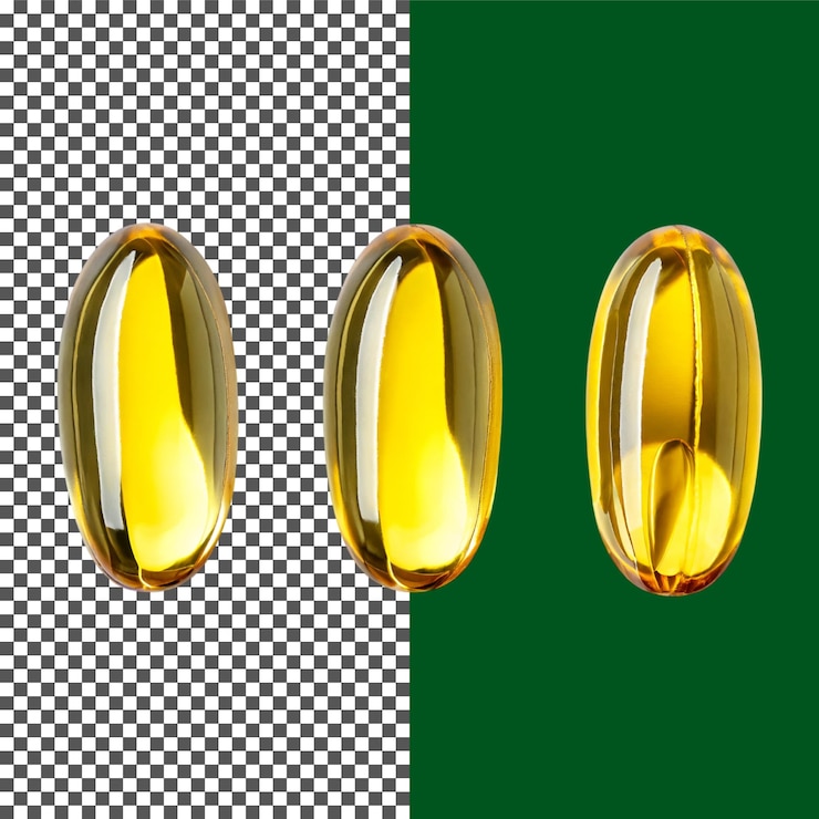 PSD tre capsule di gel giallo brillante su sfondo bianco su sfondo trasparente png psd