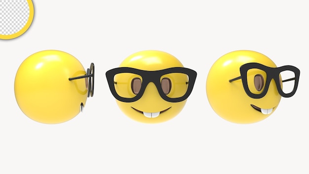 Tre faccine gialle con gli occhiali e un sorriso su di loro.
