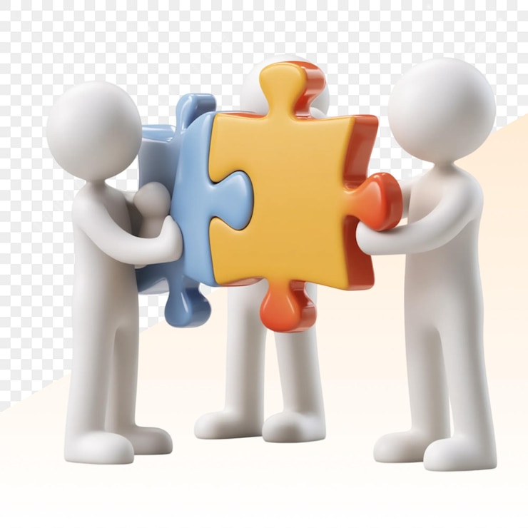 PSD tre persone di lego stanno tenendo un pezzo di puzzle che dice puzzle