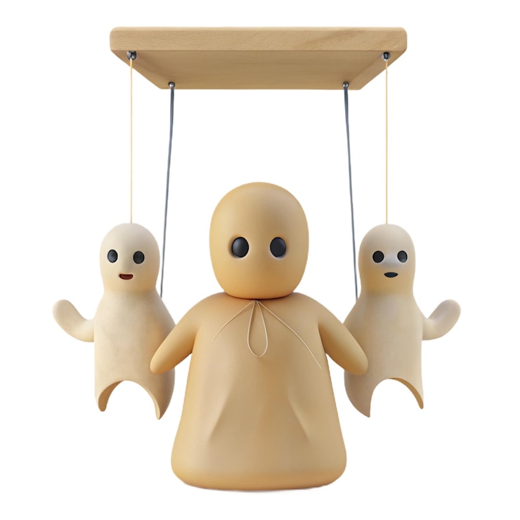 PSD tre piccole statuette sono appese a un altalena