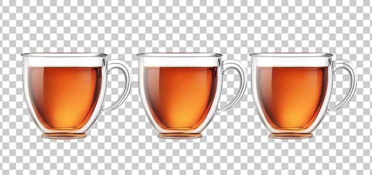 PSD tre set di tazza di tè di vetro isolato sullo sfondo trasparente