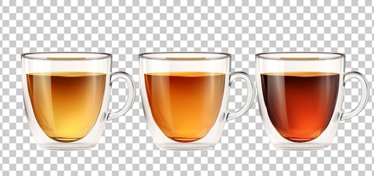 PSD tre set di tazza di tè di vetro isolato sullo sfondo trasparente