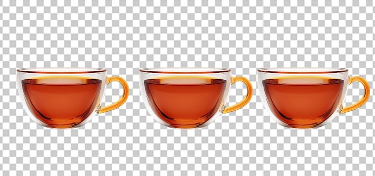 PSD tre set di tazza di tè di vetro isolato sullo sfondo trasparente