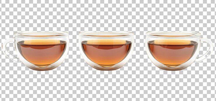 PSD tre set di tazza di tè di vetro isolato sullo sfondo trasparente