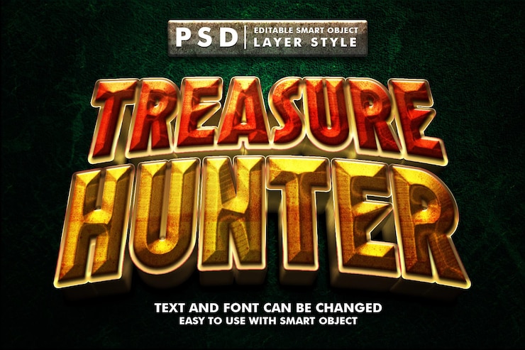 PSD treasure hunter 3d efecto de texto psd para juego de aventuras