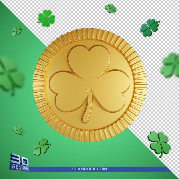 Trébol moneda de oro día de San Patricio 3D Render aislado