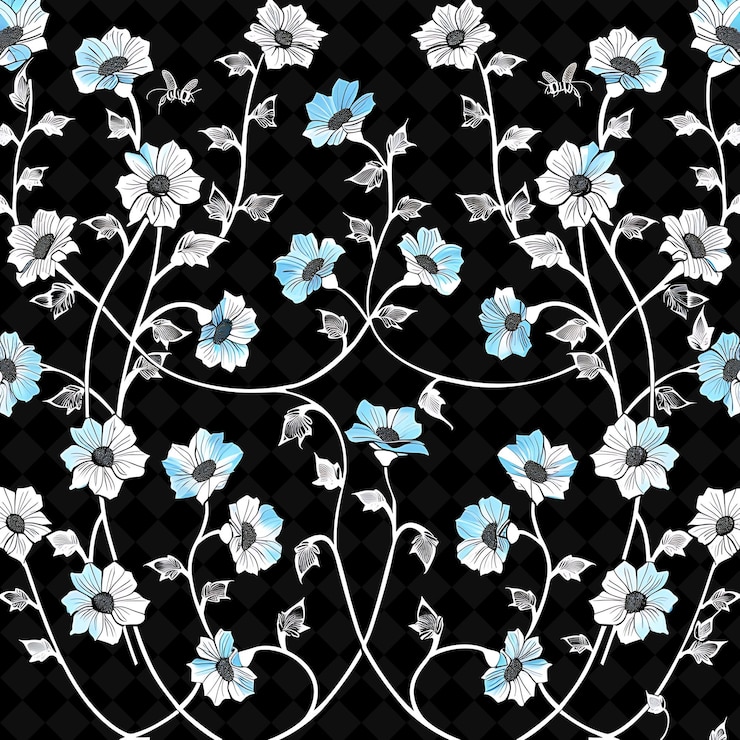 PSD treillis horizontal en pvc avec des fleurs de lune et un dessin décoratif naturel en contour b