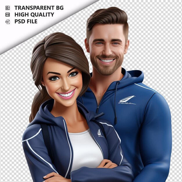 PSD treinamento de casal europeu 3d estilo desenho animado fundo branco