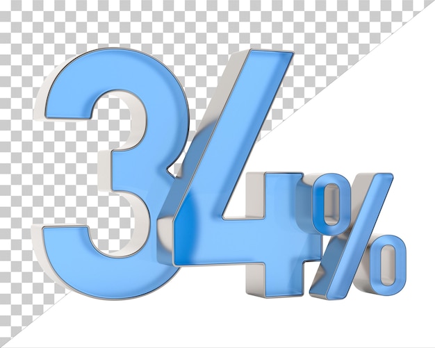 Treinta y cuatro por ciento en fondo blanco Ilustración 3D aislada