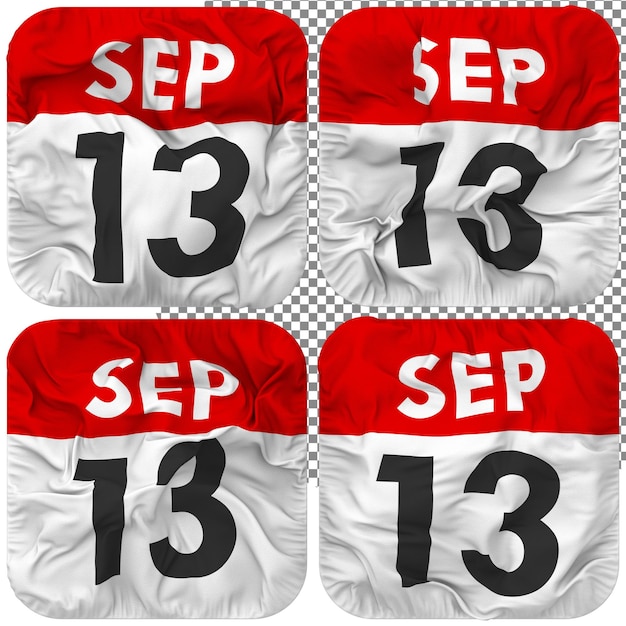 PSD treizième 13ème date icône de calendrier isolé quatre style d'ondulation texture de bosse rendu 3d