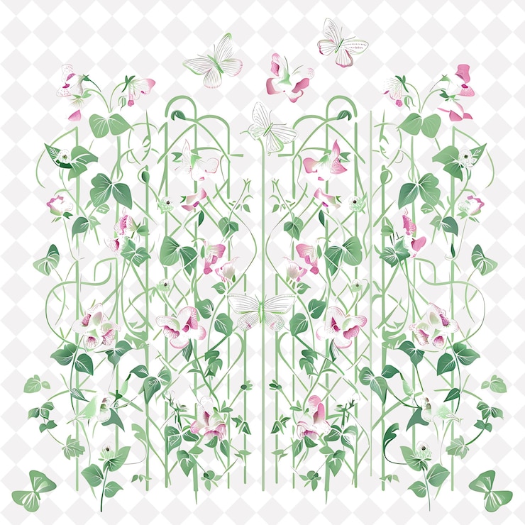 PSD trellis de estilo cottage hecho de madera con guisantes dulces un diseño decorativo natural de contorno