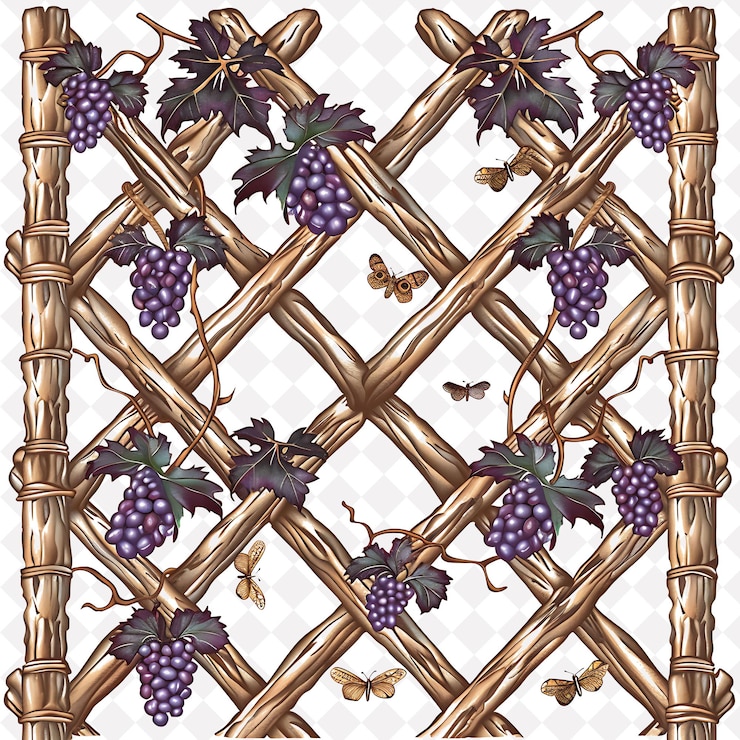PSD trellis mediterráneo hecho de teca que muestra uvas y diseño decorativo natural