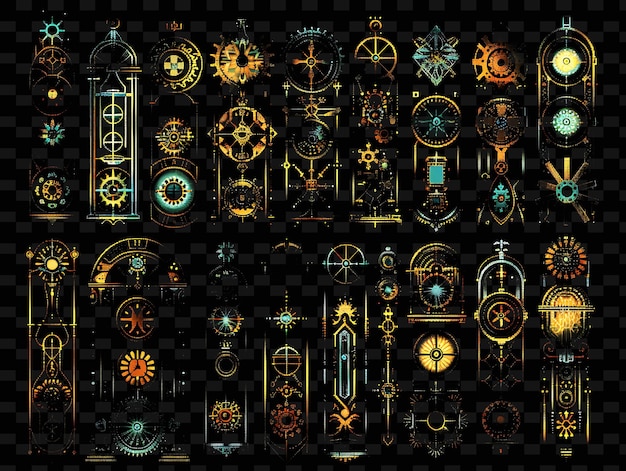 PSD trellises inspirados en el steampunk arte de píxeles con engranajes y cogues f textura creativa diseños de artículos de neón y2k