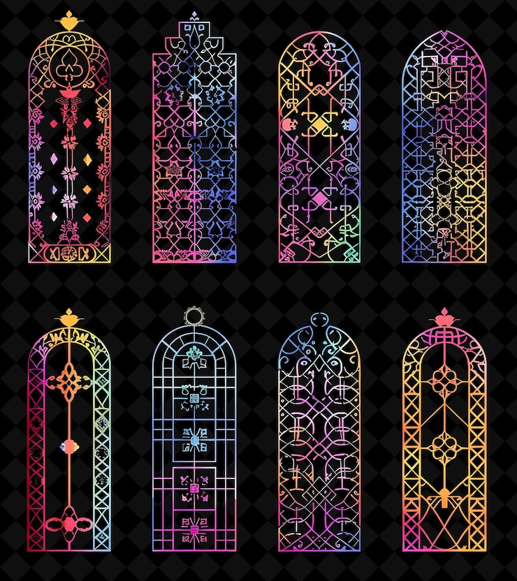 PSD trellises de jardín decorativos de 8 bits de píxeles con diseño intrincado png colección de diseño único y2k
