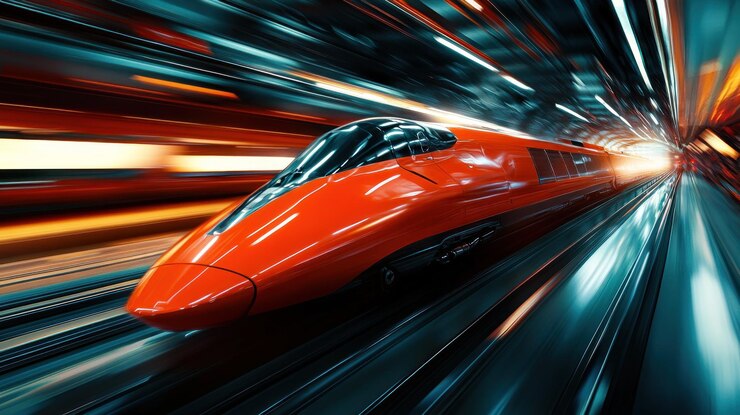 PSD tren de alta velocidad en movimiento a través de un túnel