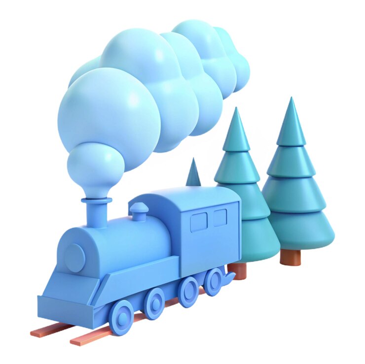 PSD un tren de juguete hecho de legos y árboles