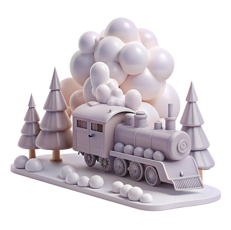 PSD un tren de juguete hecho de legos y copos de nieve