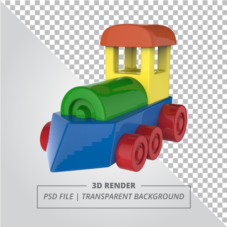 PSD tren de juguetes de madera 3d render
