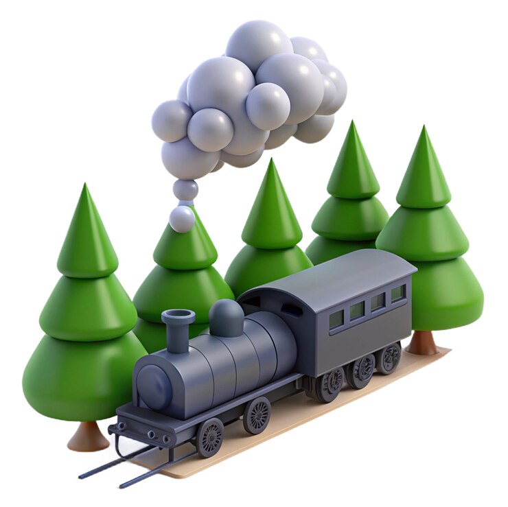 PSD un tren modelo con un tren en la parte delantera y un árbol en la parte superior
