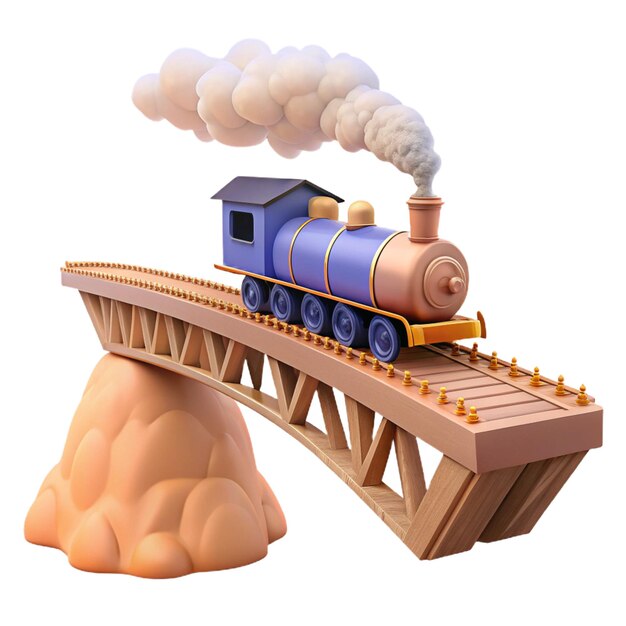 un tren modelo con un tren en la parte delantera y una pila de humo en la parte superior