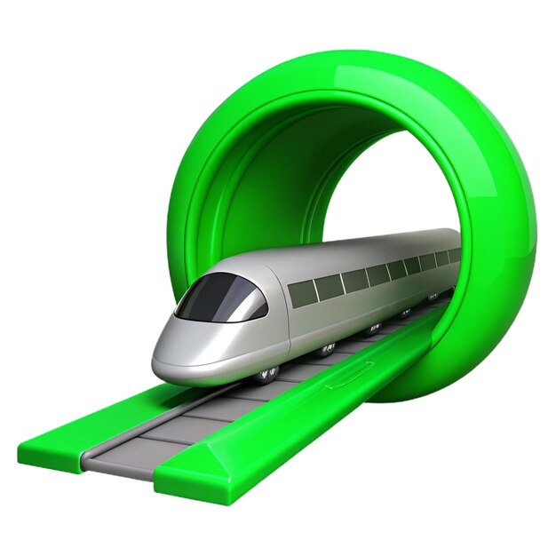 un tren modelo con un túnel verde y un objeto verde que dice un tren en él