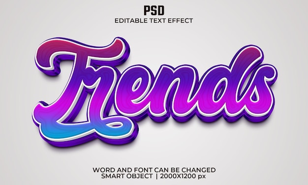 Trends 3d bearbeitbarer texteffekt premium psd mit hintergrund