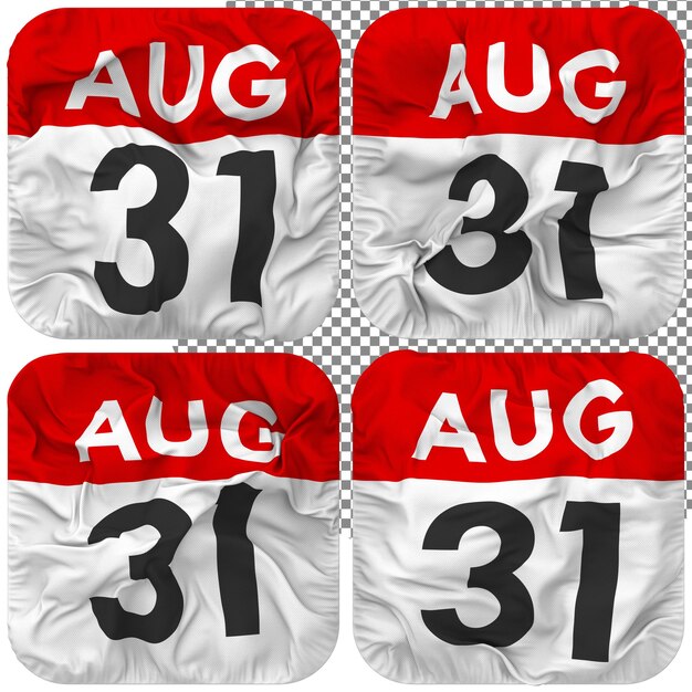 PSD trente et unième 31 août date icône de calendrier isolé quatre style d'onde texture de bosse rendu 3d