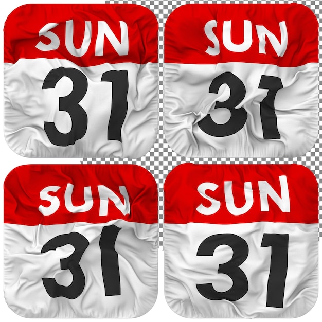 PSD trente et unième 31e dimanche date icône de calendrier isolé quatre style d'onde texture de bosse rendu 3d