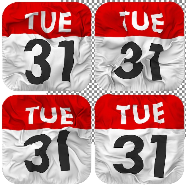 Trente et unième 31e mardi Date Calendrier Icône Isolée Quatre Waving Style Bump Texture 3D Rendering