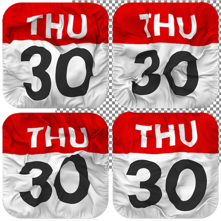 PSD trentesimo trentesimo giovedì data calendario icona isolata quattro ondeggiamento stile bump texture 3d rendering