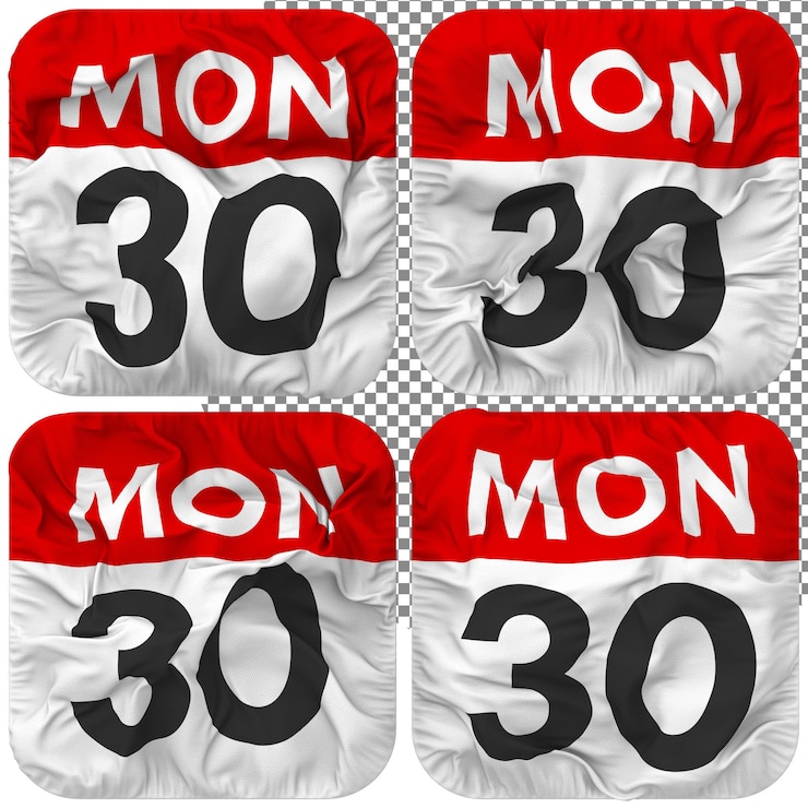 PSD trentesimo trentesimo lunedì data calendario icona isolata quattro ondeggiamento stile bump texture 3d rendering