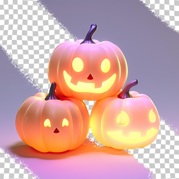 Tres adorables calabazas de Halloween brillando en la oscuridad
