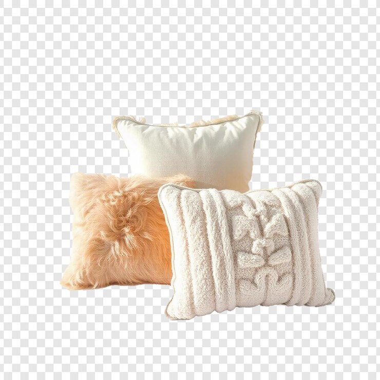 PSD tres almohadas aisladas sobre un fondo transparente